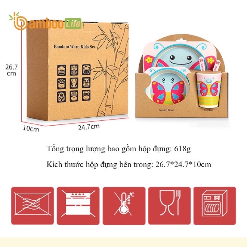 Bộ khay bát ăn dặm sợi tre Bamboo Life an toàn cho bé.