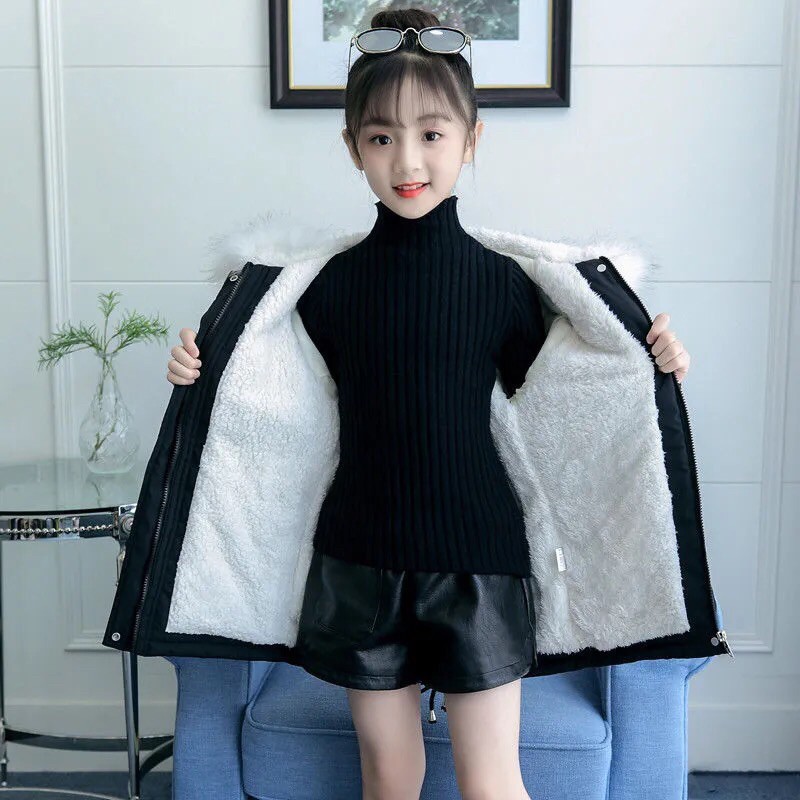 Áo Khoác Lót Lông Bé Gái 17-53kg Phù Hợp Cho Cả Mẹ Và Bé, Trần Bông VÀ Lót Lông Phong Cách Phươang Tây