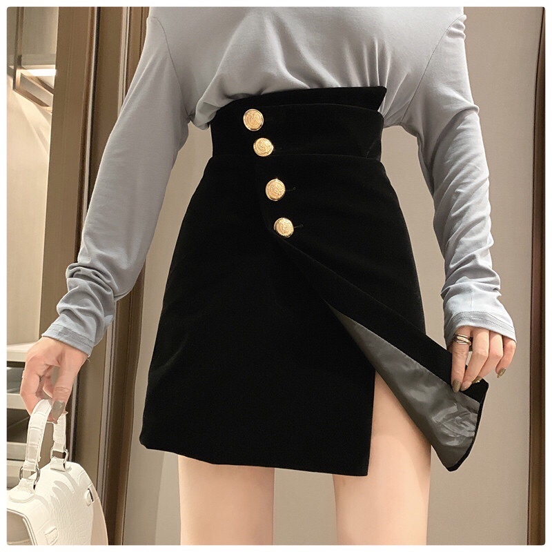Chân Váy Đen Nhung Gài Nút Cạp Lệch - SOGI CV01 | BigBuy360 - bigbuy360.vn