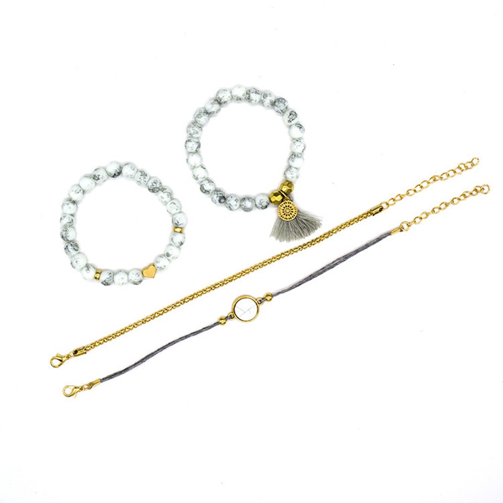 Bộ 4 vòng tay chuỗi hạt tròn phong cách Bohemian kiểu dáng cổ điển