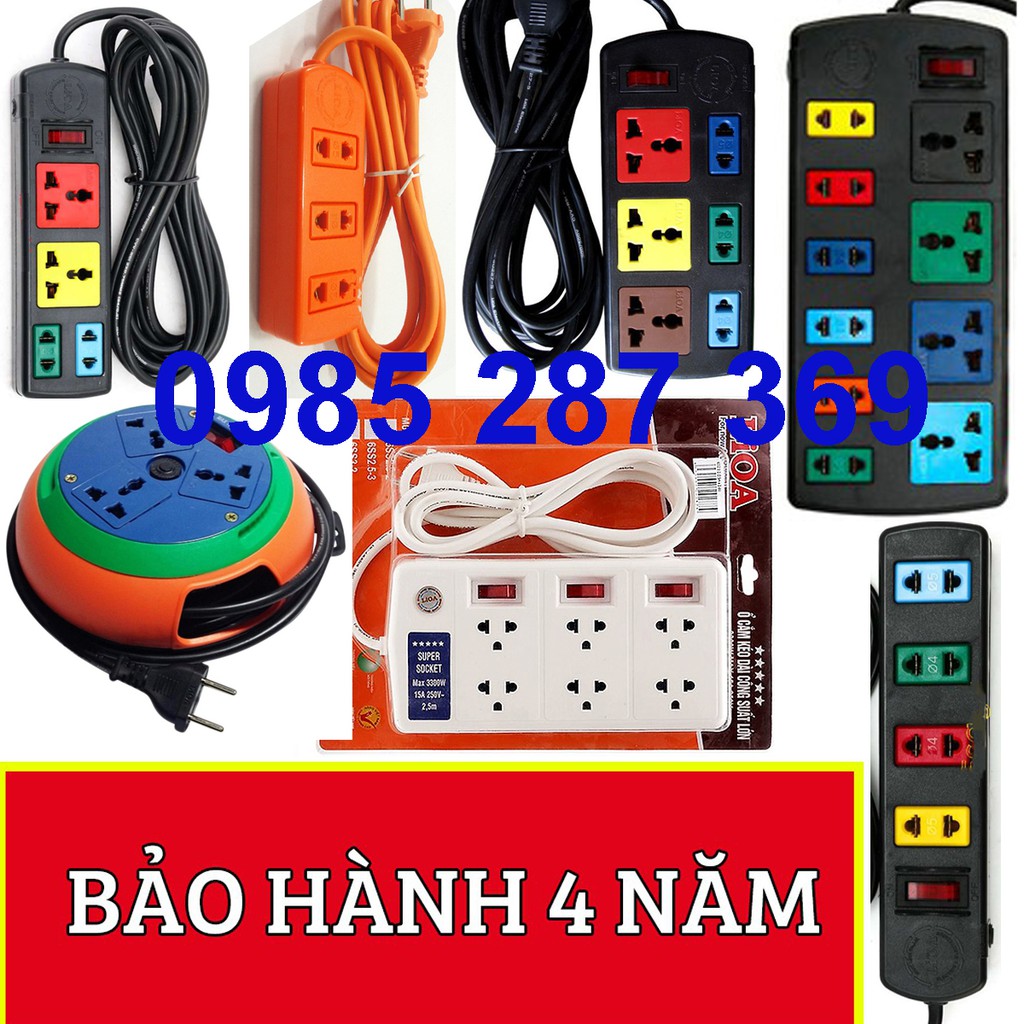 Ổ Cắm Điện LIOA, 4~10 Lỗ Cắm, Có Công Tắc, ~2000W, Dây Dài 3m/5m