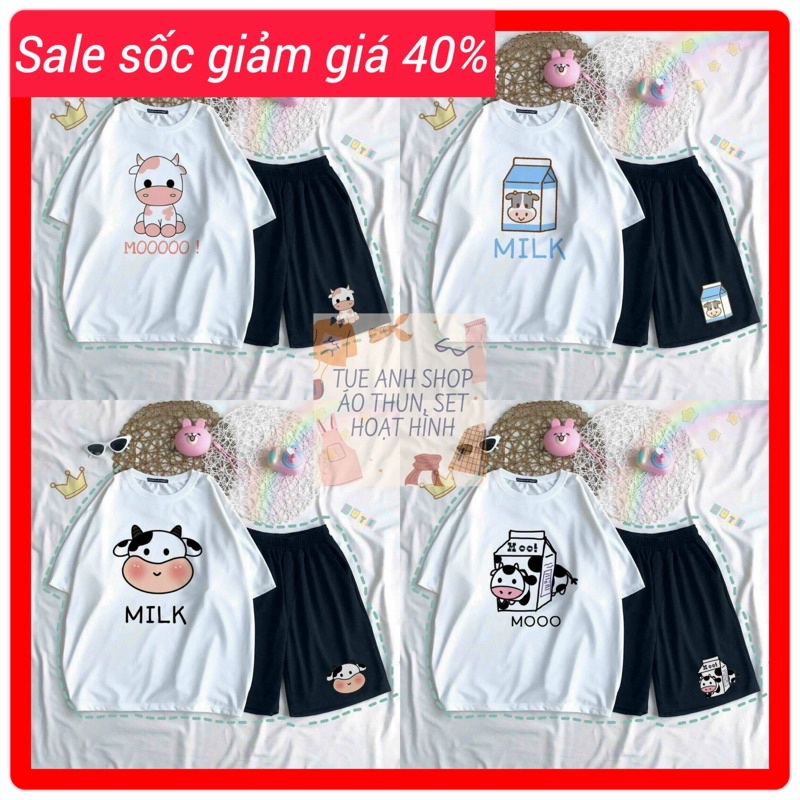 Set bộ đùi cartoon hoạt hình áo 3D + Quần đùi - Set bộ quần áo nữ Unisex Freesize 38-70kg