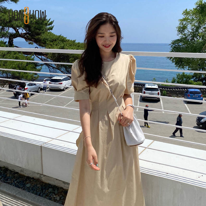 Đầm Thun Tay Ngắn Cổ Tròn Thắt Dây Eo Phong Cách Hàn Quốc 2021 | BigBuy360 - bigbuy360.vn