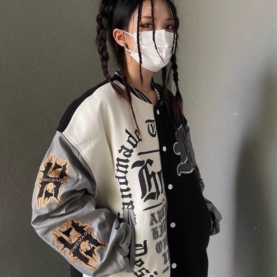 Áo Khoác Bóng Chày Dáng Rộng Có Thêu Chữ Phong Cách Châu Âu áo khoác hai màu đen trắng