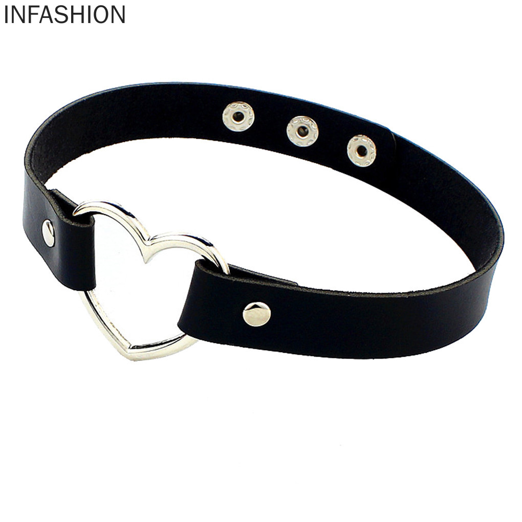 Vòng Cổ Choker Da Mặt Hình Trái Tim Có Thể Điều Chỉnh Kích Thước