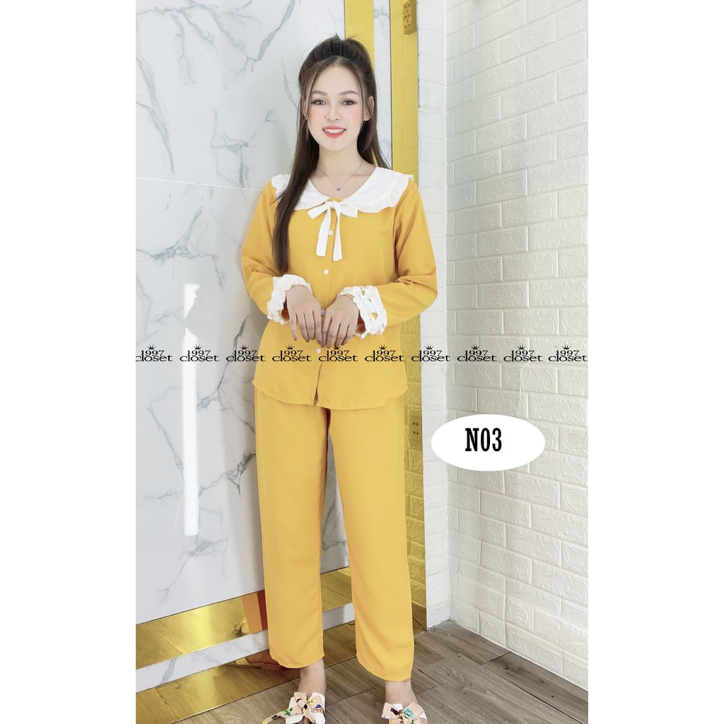 Đồ ngủ pijama lụa viền bèo, set bộ tiểu thư mặc nhà siêu đẹp N03 - 1997Closet