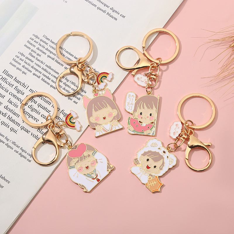 Móc khóa QIHE JEWELRY bằng kim loại hình hoạt hình đáng yêu