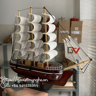[Đã lắp ráp sẵn] Mô hình thuyền gỗ trang trí - Thuyền Le Belem của Pháp - Dài 27cm - Buồm vải trắng