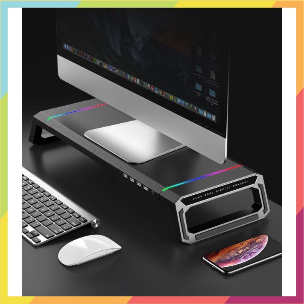 Bàn Kê Màn Hình Studio LED RGB Đẹp Mắt Core Obsidian Black Eurro Outlet 30kg SKU92 Warm Maison