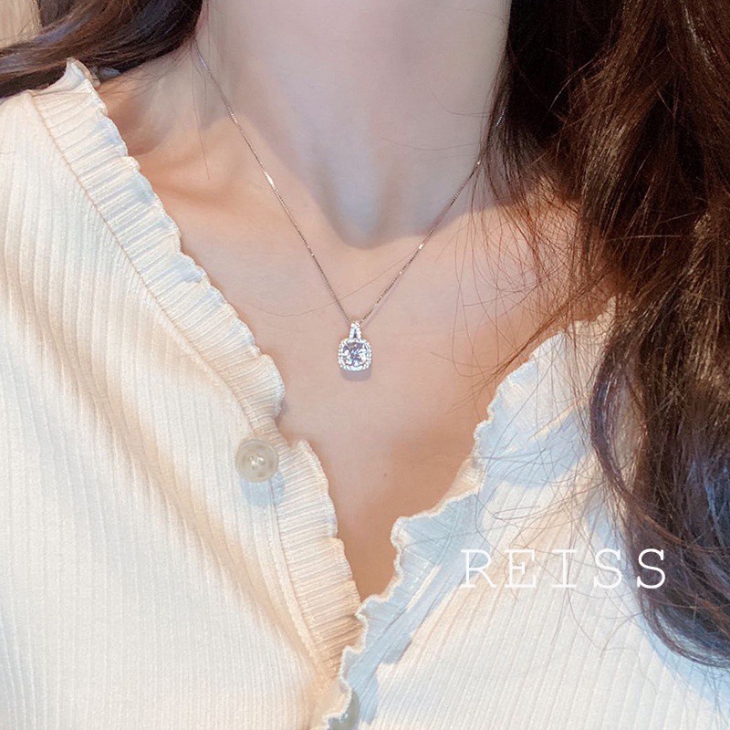 Vòng cổ Mạ Bạc 925 Mặt Vuông Đính Đá Zircon