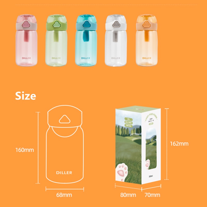 Bình đựng nước trái cây Diller D45 (350ml) không chứa BPA có nắp đậy chống tràn