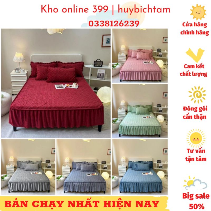💥 set ga gối bèo ren trần phủ nỉ nhung tuyết kích thước 1m6, 1m8, 2mx2m2,shop sỉ ga trải giường, vỏ gối