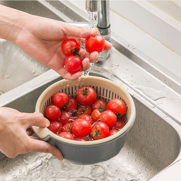 Rổ nhựa PP tròn thoát nước rửa trái cây, rau củ sáng tạo 2 lớp chắc chắn GALA HOME