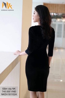 Đầm nhung ôm xoắn eo thời trang