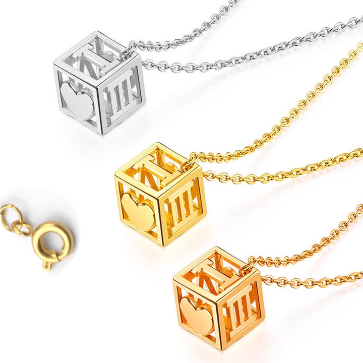 Dây chuyền nữ titan hình vuông hột xúc xắc khóa vip siêu đẹp, bền màu, thể hiện đẳng cấp của người đeo