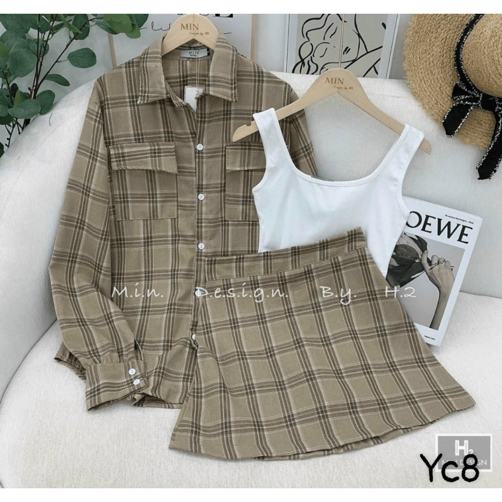 (MẪU MỚI) SÉT 3 MÓN ÁO VÁY CARO TRẺ TRUNG NĂNG ĐỘNG TÔN DÁNG CỰC XINH HHP FASHION