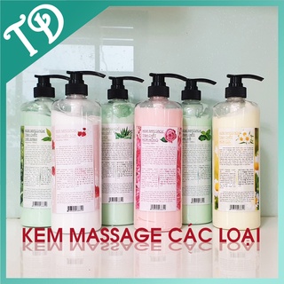 1000ml kem massage các loại hoa hồng, hoa cúc, sữa, trà xanh, lô hội, bạc hà.