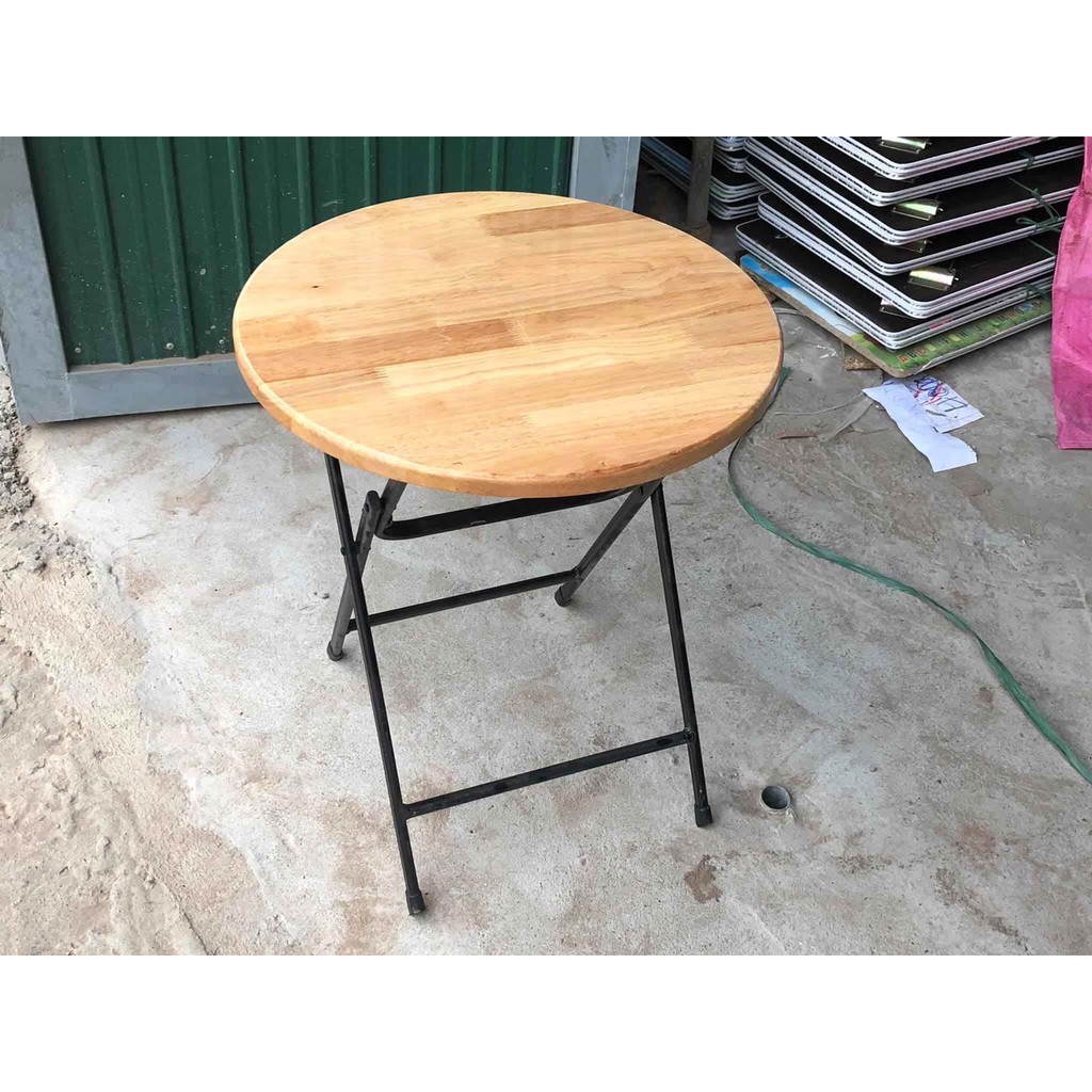 Bàn tròn mặt gỗ cao su chân sắt sơn tĩnh điện dành cho quán cafe, trà chanh, bàn làm việc
