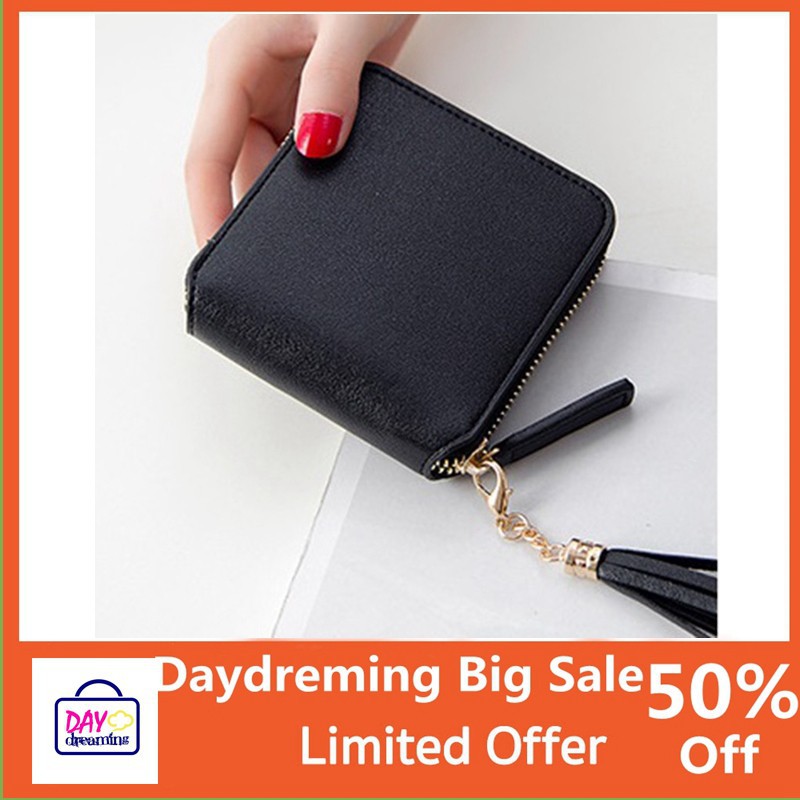 Túi Xách Nữ Ví Da Phối Núm Tua Có Dây Khóa Kéo Dành Cho Nữ Dùng Đựng Tiền Xu