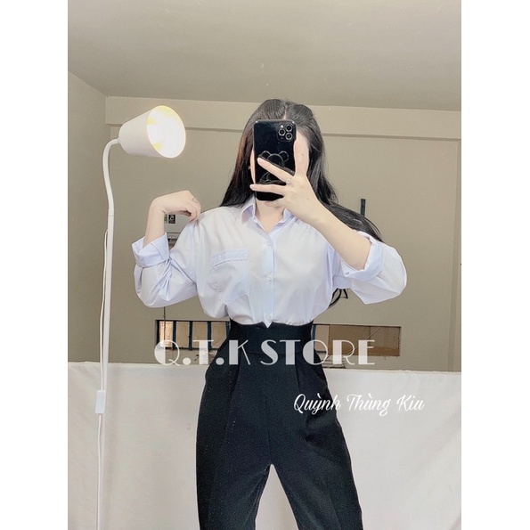 Sơ mi tay dài màu trắng xanh