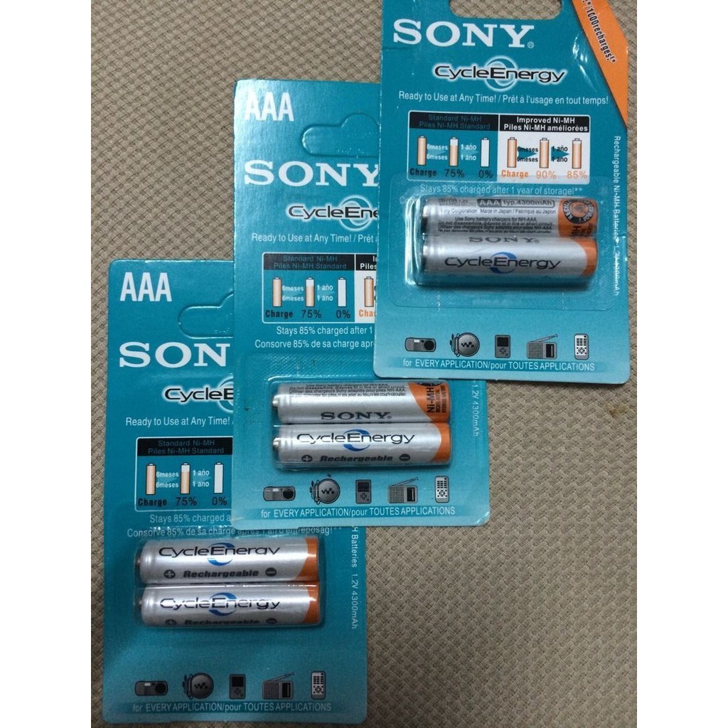 Vĩ 2 Pin sạc AAA Sony Cycle Energy 4300mAh