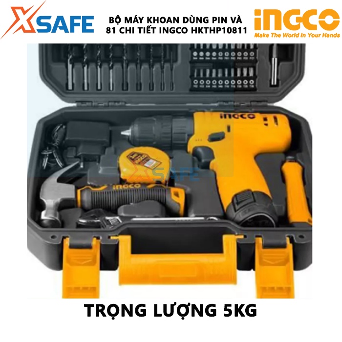 Bộ máy khoan pin cầm tay có búa 81 dụng cụ INGCO HKTHP10811 12V kèm 1 pin sạc