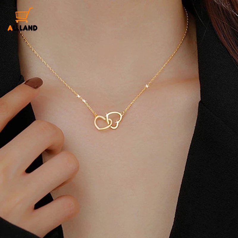 Vòng Cổ Choker Mặt Trái Tim Đôi Màu Bạc Dành Cho Nữ