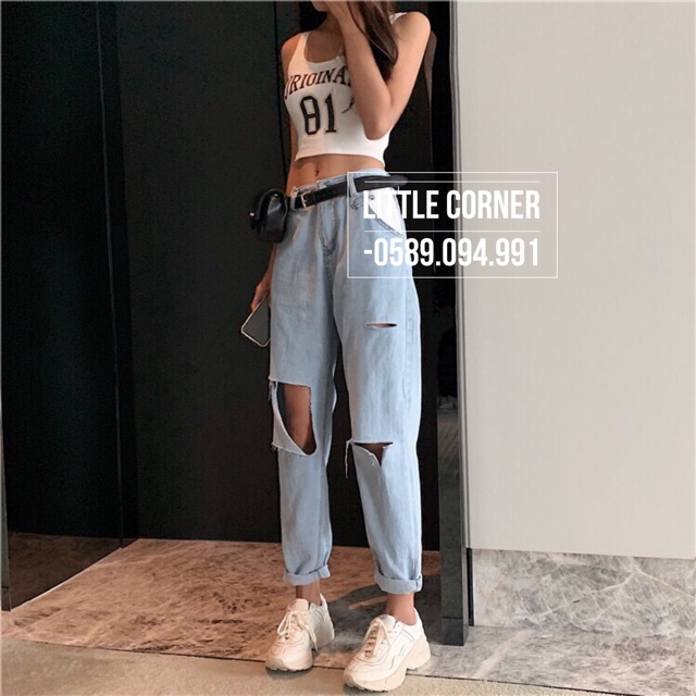 Quần slim baggy jeans rách ô ver.2 ulzzang kèm ảnh thật