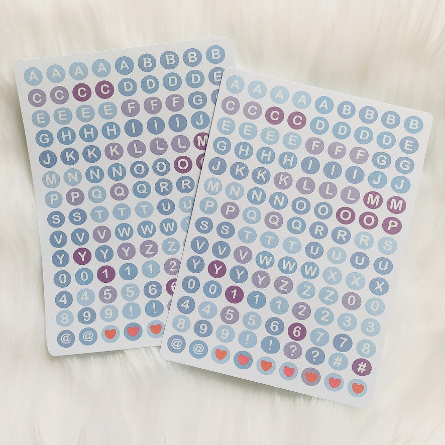 Sticker/decal dán bảng chữ cái và số, trang trí sổ,bullet journal/dán thiêp -tiemtaphoacona