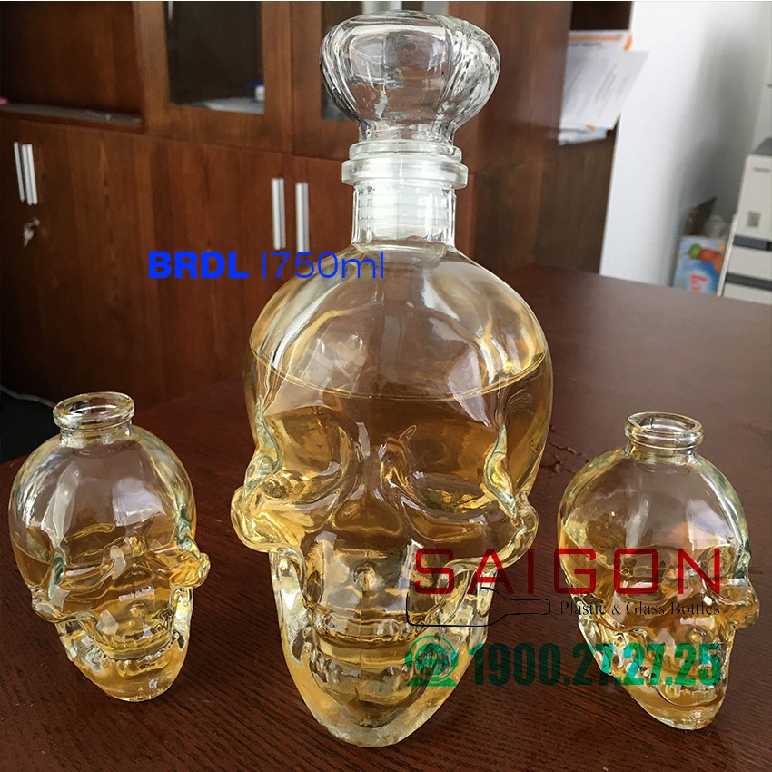 Bình Thủy Tinh Đầu Lâu Đựng Ruou 750ml