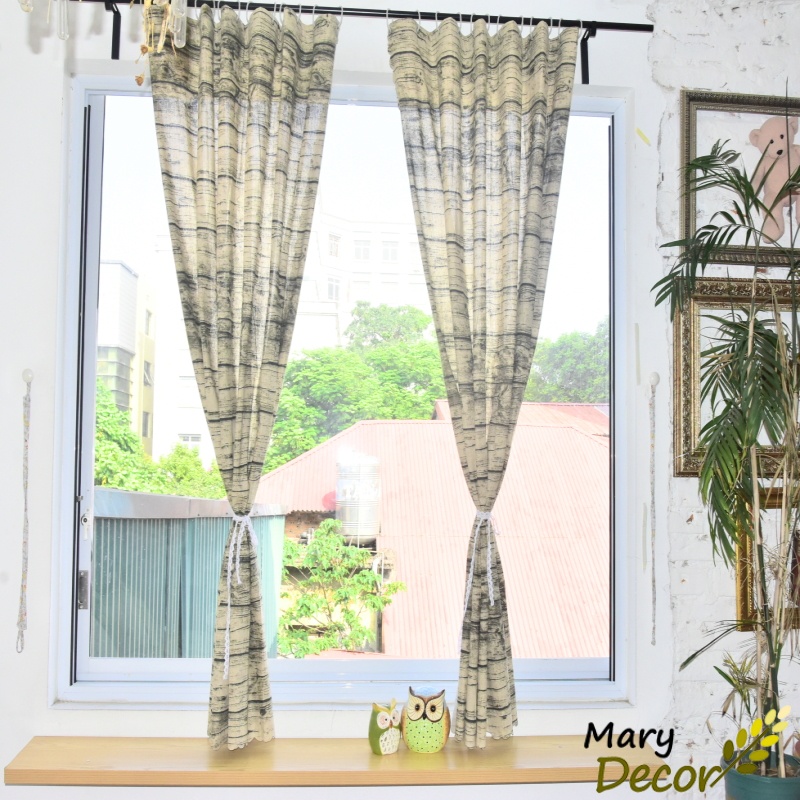 Rèm cửa sổ trang trí vải bố linen đẹp - họa tiết vân gỗ R-E10