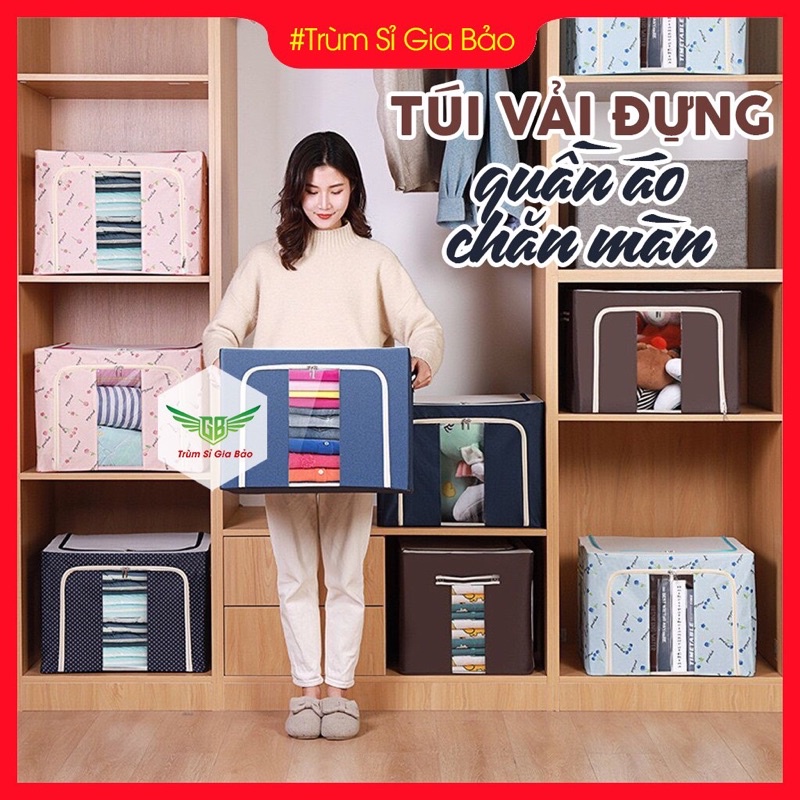 Túi đựng quần áo chăn màn khung thép , hộp vải đựng đồ cỡ lớn tiện lợi giỏ 66 lít.