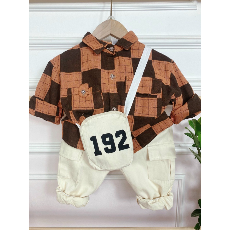 [Ảnh tự chụp] Sét quần áo cho bé trai tặng kèm túi phong cách hàn quốc (13-20kg)