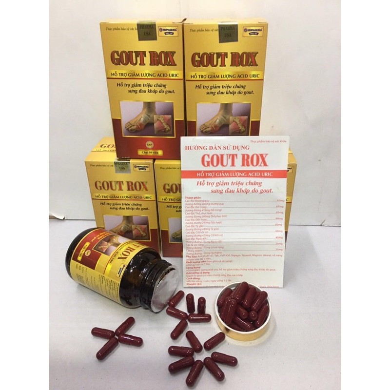 Viên uống GOUT ROX hỗ trợ giảm triệu chứng sưng đau khớp do gout, giảm lượng Acid Uric - Hộp 50 viên