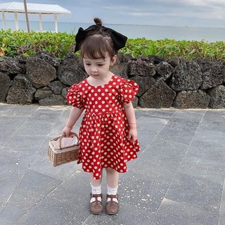 Váy đỏ chấm bi vàng bé gái siêu xinh