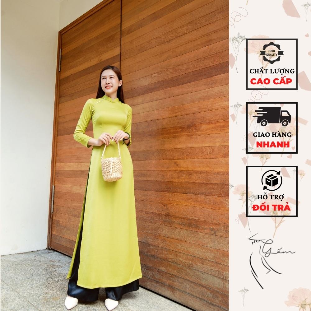 Áo dài trơn màu cốm xanh mịn màng, áo lụa tây thi dày dặn, cao cấp phù hợp đi chơi ngày lễ tết, tiệc cưới, mừng đi
