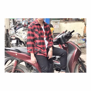 Mẫu áo sơmi Flannel Đỏ Sọc Đen