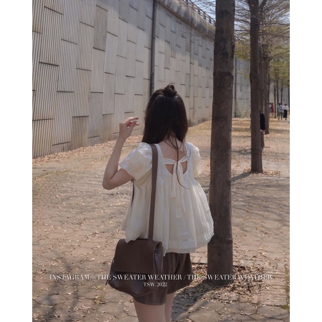 Set áo babydoll buộc nơ sau tơ mềm Pea Store