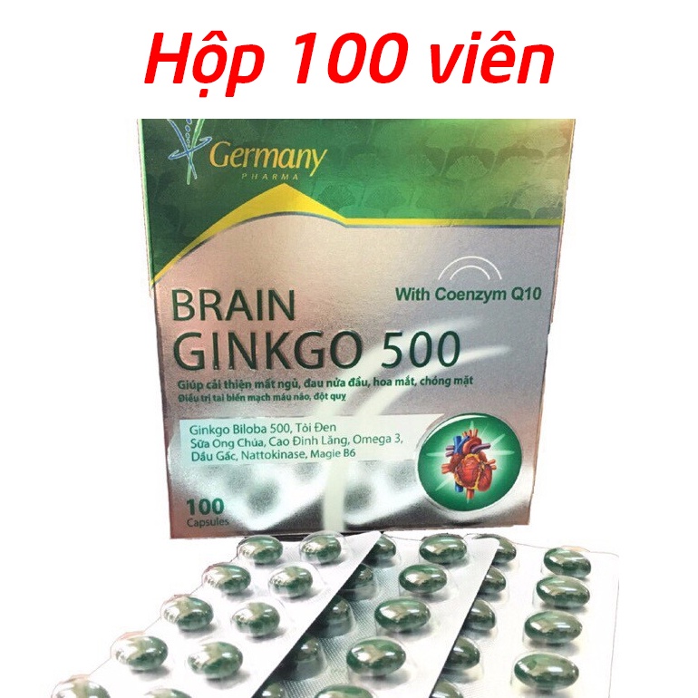 Bổ não Ginkgo Biloba 500mg giảm mất ngủ, đau đầu, hoa mắt, chóng mặt - 100 viên (Brain Ginkgo 500)