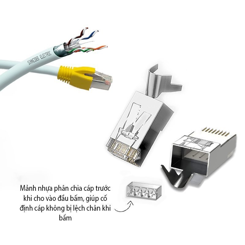 Đầu bấm dây mạng Cat6A Chính hãng Ugreen 70316(Chuẩn RJ45 túi/10 cái+đầu chụp nhựa)