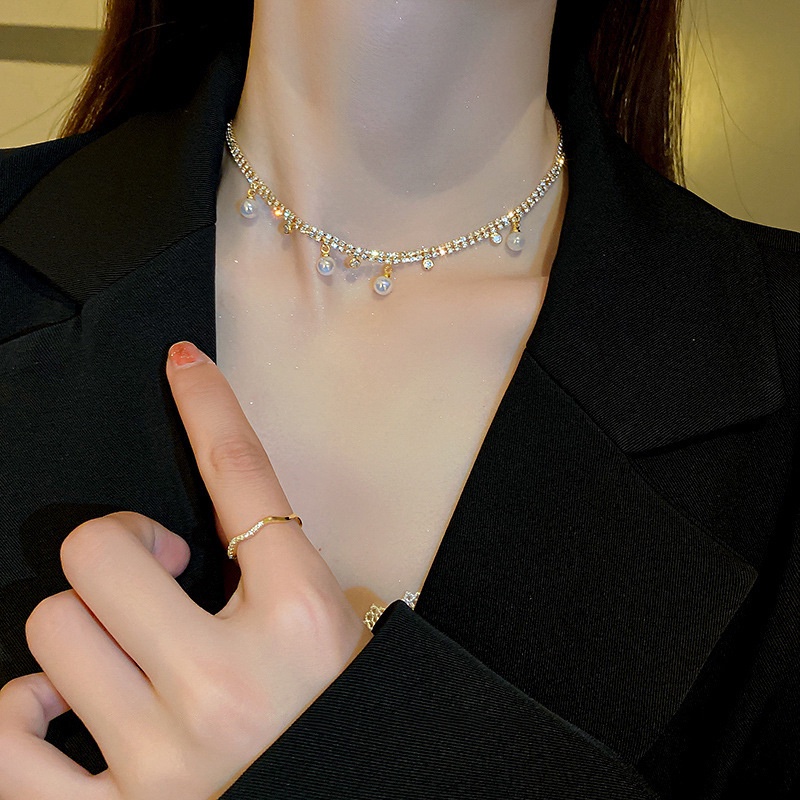 Vòng Cổ Đính Ngọc Trai Kim Cương Giả Hợp Thời Trang Phong Cách Hàn Quốc Cho Nữ