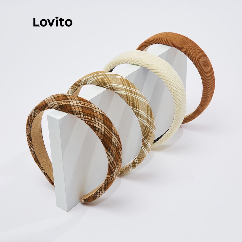 Băng đô Lovito bản rộng in họa tiết kiểu vintage L18X617 (cà phê/kaki nhạt/sọc trắng/đỏ)