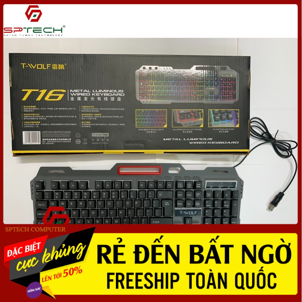 Bàn phím💎𝓕𝓡𝓔𝓔𝓢𝓗𝓘𝓟💎 Keyboard GAMING TF16 LED 7 MÀU Chuyên Game (BH 12 Tháng) SPTECH COMPUTER