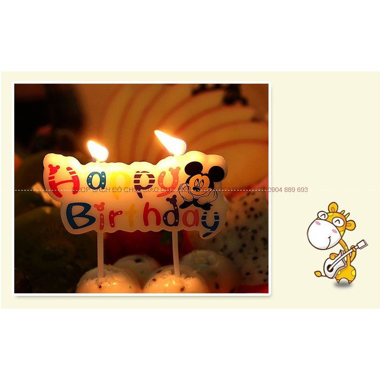 Nến sinh nhật chữ happy birthday viết liền chuột mickey