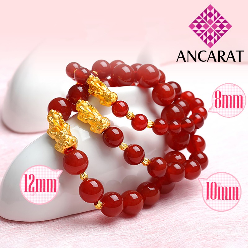 Vòng tay đá Mã Não Tỳ Hưu vàng Phối bi khắc máy - ANCARAT