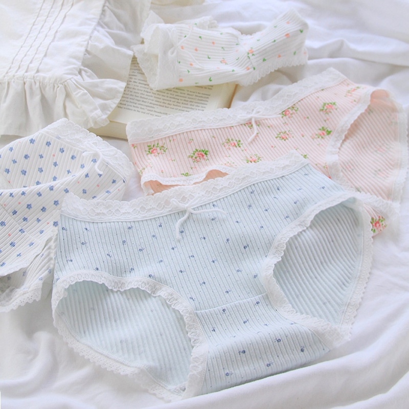 Quần lót kháng khuẩn nữ cotton viền ren, quần sịp nữ nơ trước thoáng khí C-0743