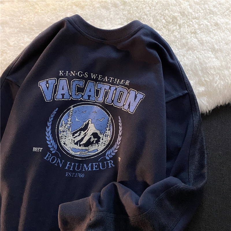 ZHELIHANGFEI Áo Thun Tay Dài Cổ Tròn Form Rộng Họa Tiết In Theo Phong Cách Preppy