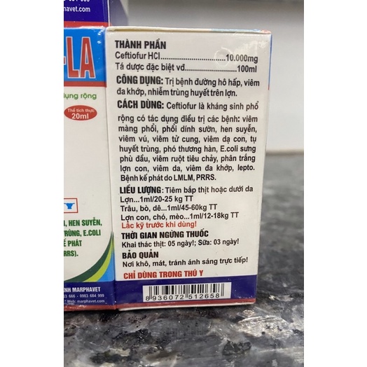 1 lọ CEFANEW-LA dùng cho trâu bò lợn gà