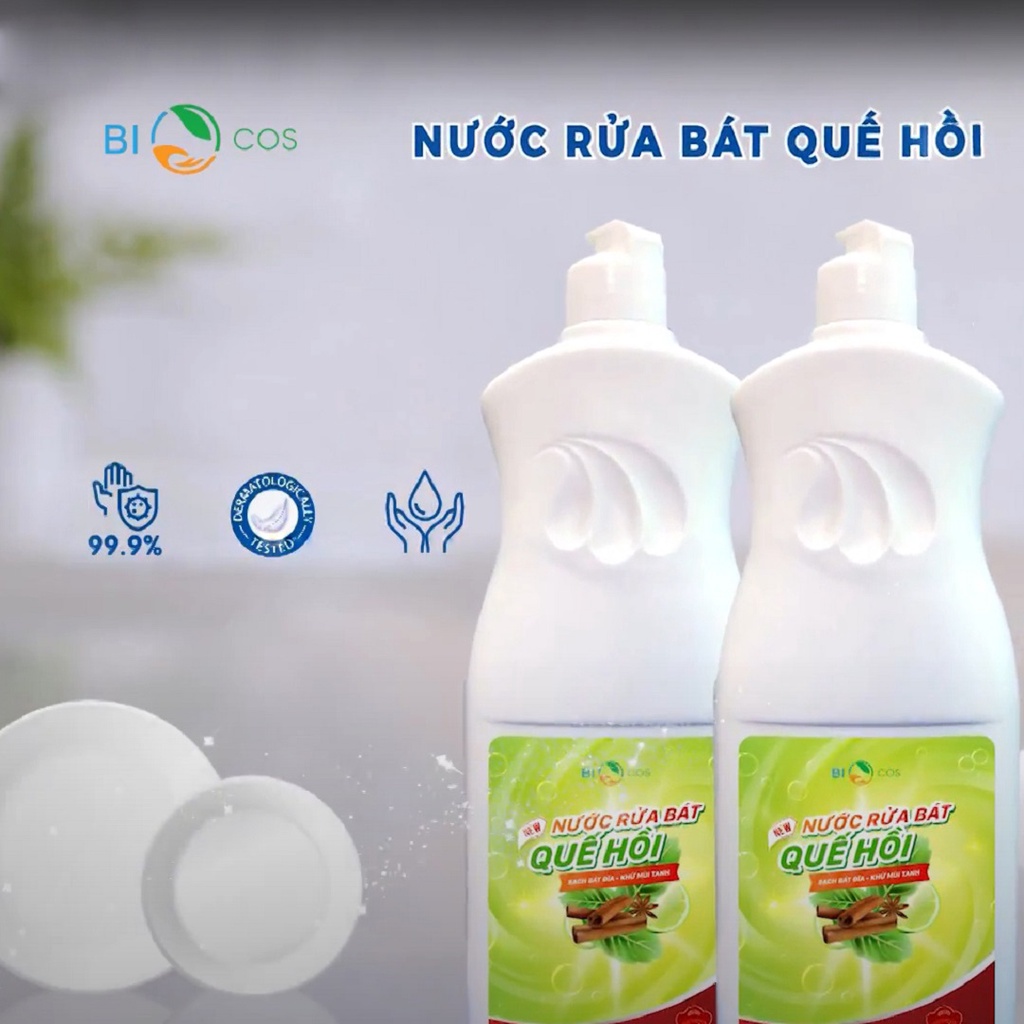 Nước Rửa Chén Sinh Học Quế Hồi BIOCOS - An Toàn Với Da Tay 800ml