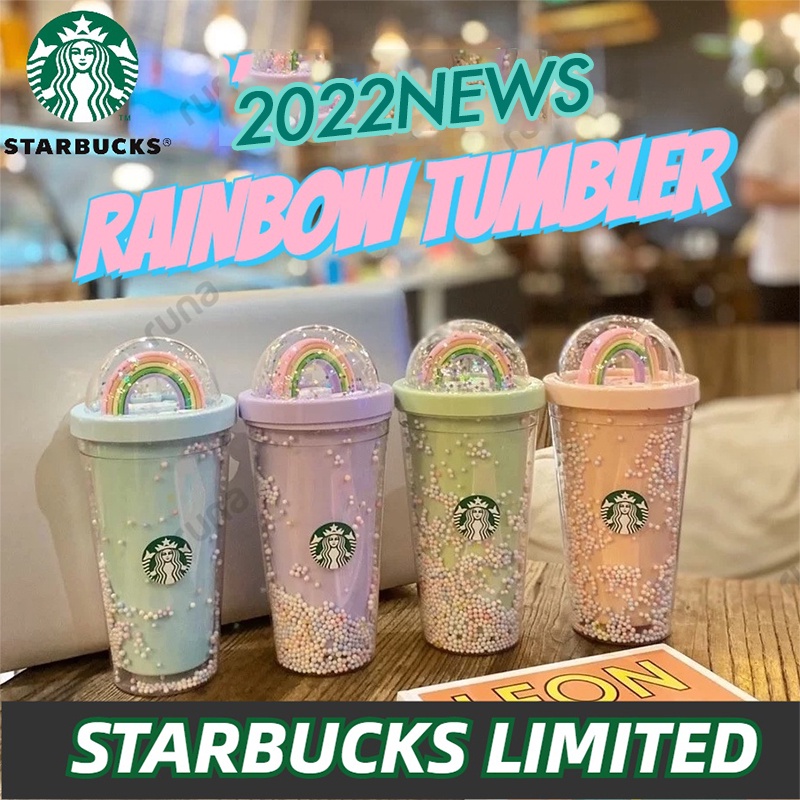cầu vồng ly starbucks Rơm rạ 450ml Chai nước Giới hạn Starbucks Hoa giấy Có nắp Quà tặng sinh nhật bạn gái